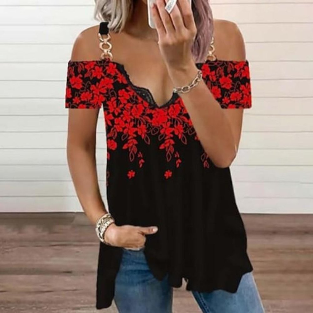 New Sexy Blouse Top Flower / Chain Strap 2X 3X